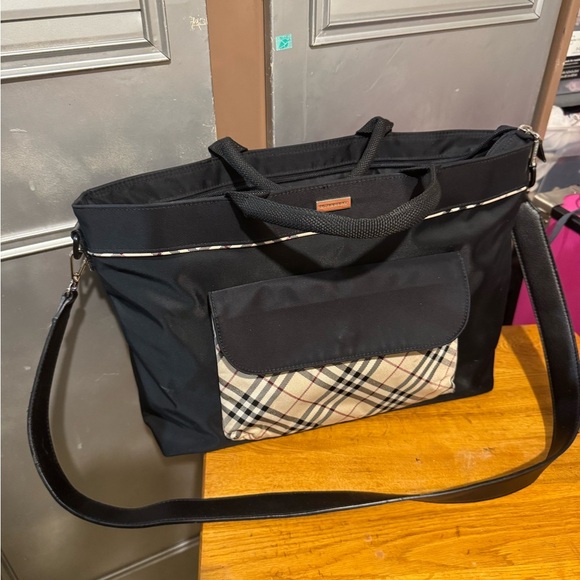Burberry Handbags - Burberry Black Tote Bag with Plaid Accent
